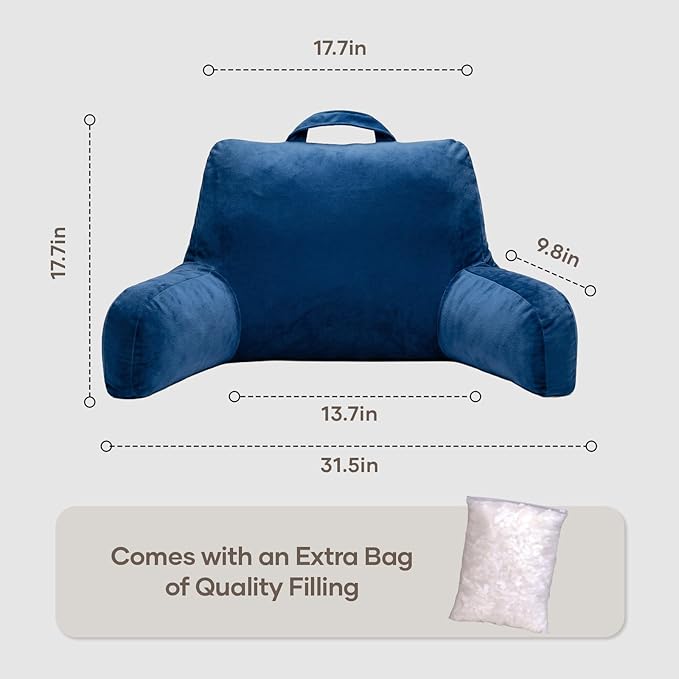 NOONTIDE Reading Pillow for Sitting up in Bed and Couch,Large Back Pillow for Adult & Teens with Soft Adjustable Neck Roll Backrest Pillow,Washable Cover,Watching TV/Gaming/Relaxing(Blue)