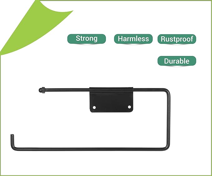 ARSUK Paper Towel Holder, Kitchen Towel Holder Under Cabinet Wall Mounted Stainless Steel 11.4 x 0.29 x 4.7 in (Black)