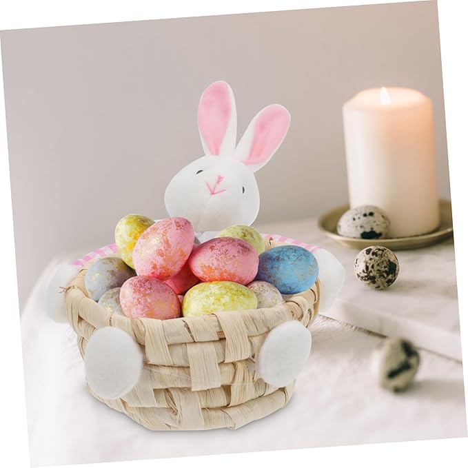 STOBAZA Lovely Bunny Storage Basket Color Easter Ornament for Home Decor Woven Design for Party Props and Egg Storage Adds Festive Charm to Any