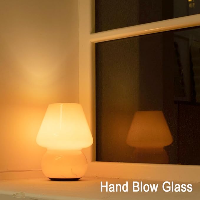 HEQET Dimmable Mushroom Table Lamp Orange Warm Lamp,Retro Accent Cute Cozy Ambient Desk Lamp, Bedroom Decor Aesthetic Lamp Nightstand Decor,Unique Home Decor