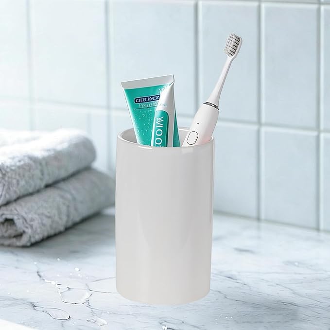 White Toothbrush and Toothpaste Holder,Ceramic Electric Toothbrush Holders,Toothbrush Cup, Bathroom Tooth Brush Holders(300ml)