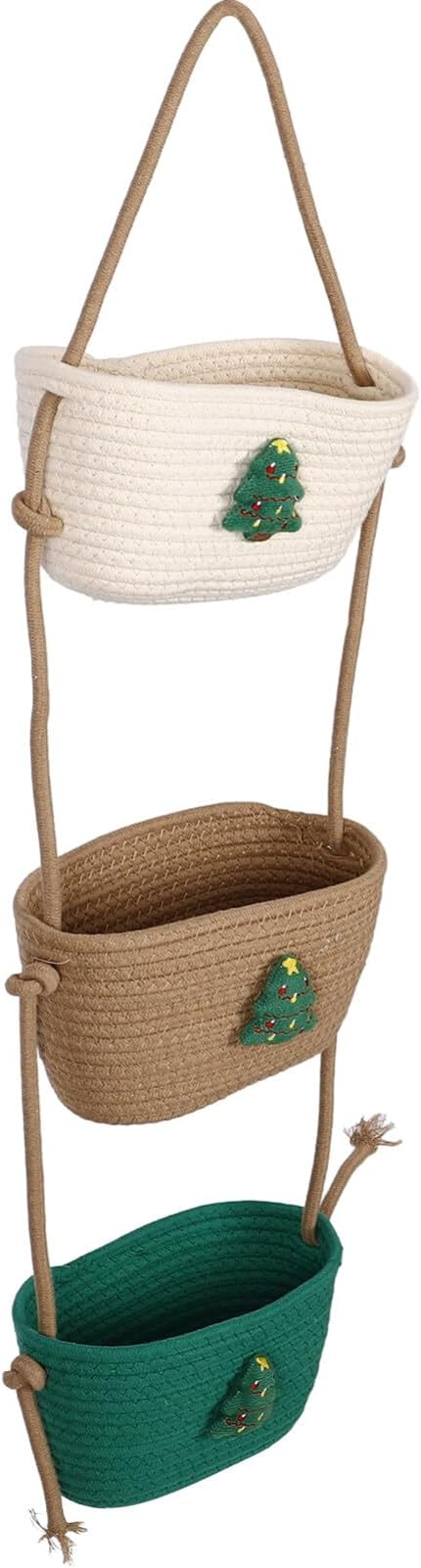 Alipis Wall Hanging Storage Basket Multi-tiered Cotton Rope Organizer for Flowers Sundries and Home Decor Versatile Woven Basket for Living Room Kitchen and Bathroom Storage