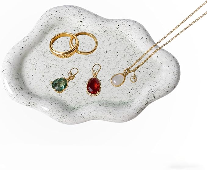 Jewelry Tray for Women, Cloud Shape Ceramic Trinket Dish, Jewelry Organizer Storage Holder for Ring Earring Bracelet Necklace, Make Up Organizer (White) (Stone White)