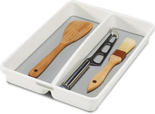 madesmart Premium Small Utensil Tray, Deep Storage for Ladles, Whisks & Serving Tools, Non Slip Lining, for Drawers & Home Organization, White