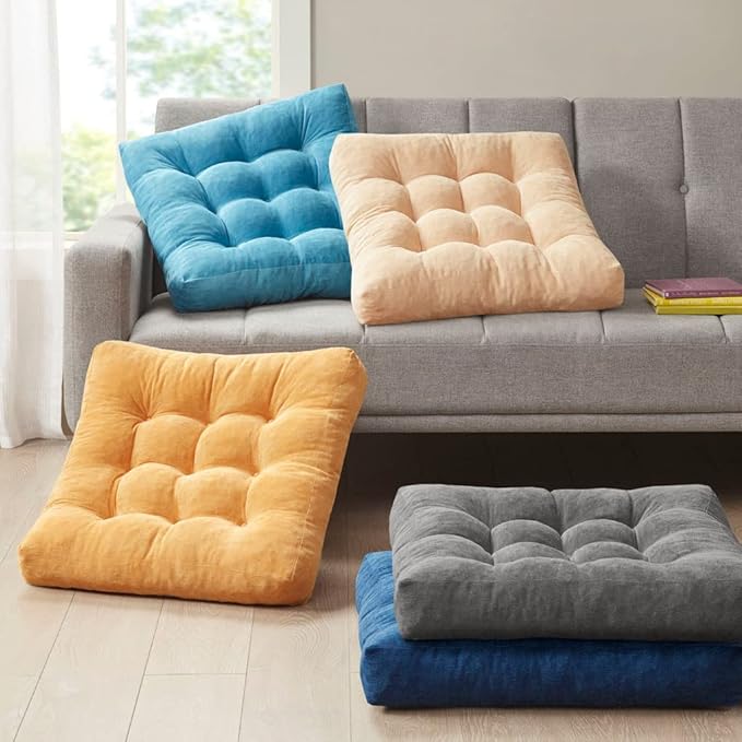Degrees of Comfort Meditation Floor Pillow, Square Large Pillows Seating for Adults, Tufted Corduroy Cushion for Living Room Tatami, Orange Yellow 22x22 Inch
