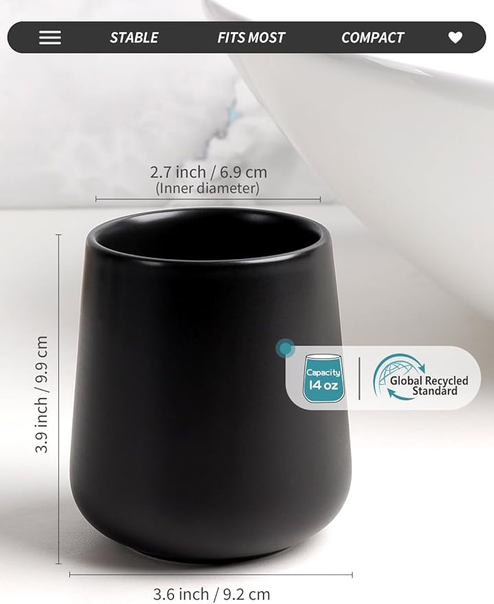 BosilunLife Bathroom Toothbrush Holder - Ceramic Toothbrush Cup Holder 13Oz White Toothbrush Holder for Bathroom Toothbrush and Toothpaste Holder for Bathroom Vanity Countertop, Ideal for Home, Hotel