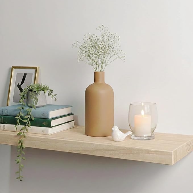 Neutral Boho Ceramic Brown Decorative Vase, Modern Matte Minimalist Vases for Shelf, Coffee Table, Living Room & Fireplace Mantel Decor