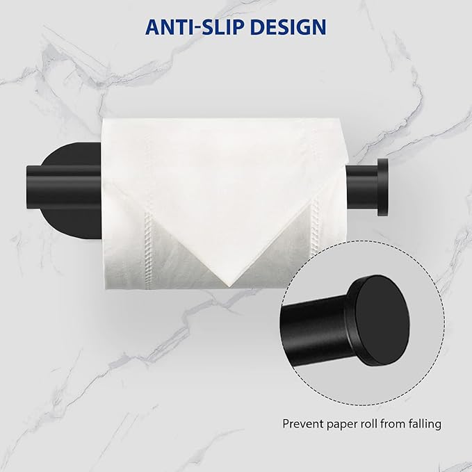 Toilet Paper Holder, Self Adhesive Toilet Paper Roll Holder No Drilling Wall Mount for Kitchen, Bathroom, Toilet, Matte Black Stainless Steel