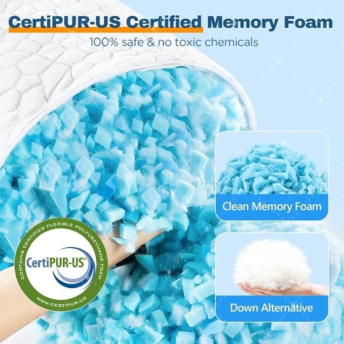Cooling Pillow Queen Size Set of 2, Adjustable Shredded Memory Foam Pillows, Luxury Bed Pillows for Sleeping 2 Pack,Soft Yet Supportive Firm Pillow for Side,Back,Stomach Sleepers,Gifts for Hot Sleeper