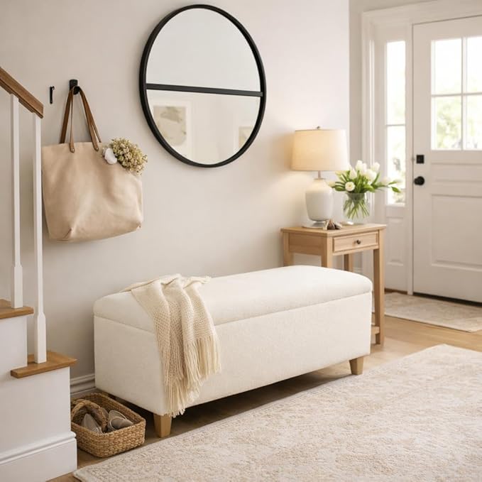 HomePop Sherpa Storage Bench - Cream