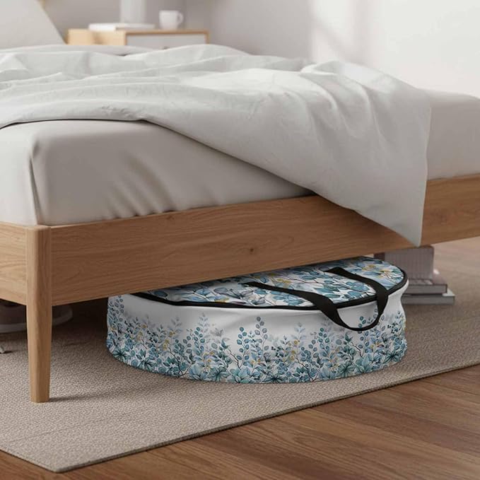 Storage Bag Teal Blue Eucalyptus Leaves Round Storage Totes Bins Closet Organizers with Zippers & Handle Berry Branch Nature Plant Clothes Storage Container for Bedroom Space Saving Packing Supplies