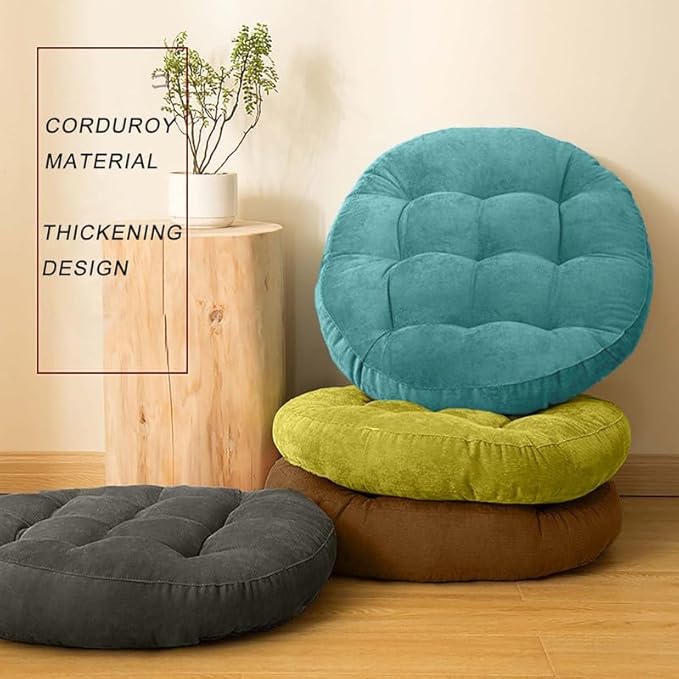Meditation Floor Pillow Set of 2 Large Round Floor Cushions for Adults Tufted Corduroy Floor Seat Pillows Cushion for Living Room Tatami Yoga,Dark Grey 22x22 Inch
