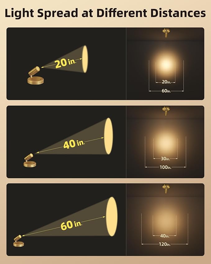 EZVALO LED Spotlight Indoor, 5500mAh Rechargeable Battery Uplighting Indoor, Wireless Mini Art Accent Spot Lights with Remote, for Plants, Display,Painting, Dartboard, Artwork, Portrait (2Pack-Gold)