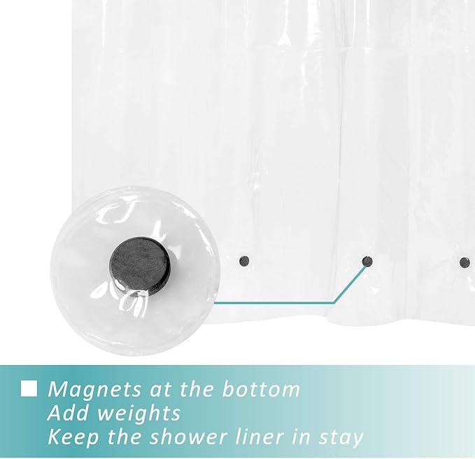Mrs Awesome RV Stall Shower Curtain Liner with 3 Magnets 47 x 64 inch, Waterproof Thick PEVA Shower Liner for Bathroom 47x64, Clear