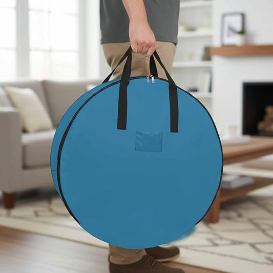 24 Inch Round Storage Bag 1 Pack,Modern Marine Ocean Pure Blue Waterproof Wreath Storage Container with Handles&Zipper Minimalist Solid Color Art Closet Organizer Bags Garland Box