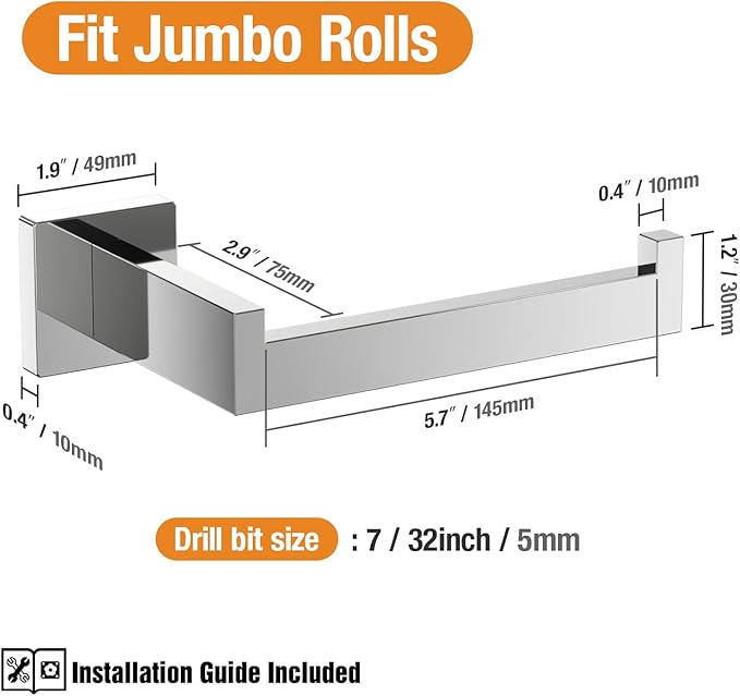 HITSLAM Chrome Fit Jumbo Rolls Toilet Paper Holder Wall Mount Polished Square Silver 304 Stainless Steel Toilet Paper Roll Holder for Bathroom Rustproof