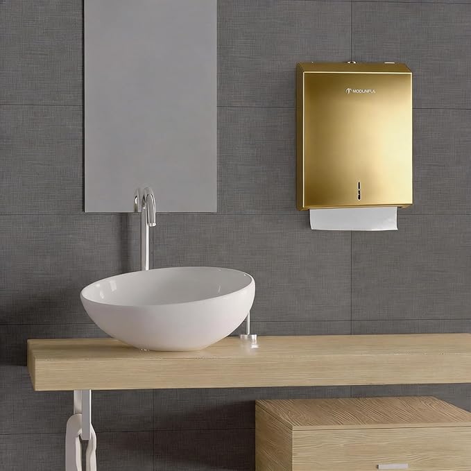 Commercial Paper Towel Dispenser Gold - Multifold Paper Towel Dispenser Wall Mount, High Capacity Stainless Steel Tissue Holder, Suitable for Bathrooms and Public Places