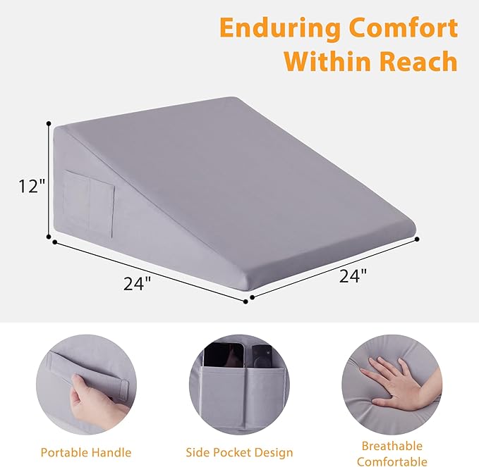 Ruqmuis Wedge Pillow for Sleeping, 12" Bed Wedges Pillow for Headboard, Triangle Incline Wedge for Acid Reflux, Pillows Wedge for Back Pain Relief, Elevated Leg Pillow After Surgery, Snoring, Velvet