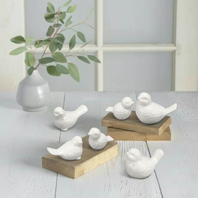 Remerry 6 Pcs White Ceramic Birds Figurines 3 Sizes Home Decor Trinkets for Shelf Decor Gift for Home Garden Statue Decorative Ceramic Chubby Bird Figure Ornaments Crafts Animal Model Gift Decoration