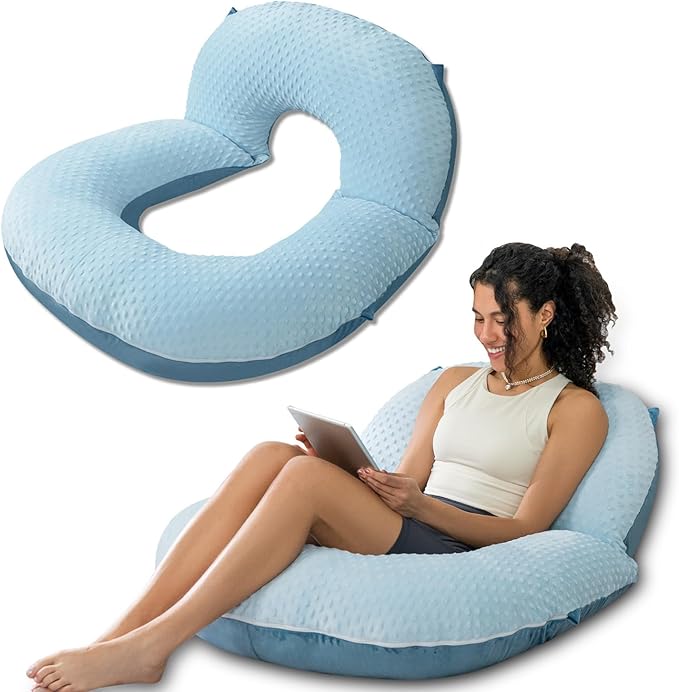 INSEN Reading Pillow, Back Pillow for Sitting in Bed for Reading, Nurse & Relax, Reading Pillow for Adults, Moms & Kids, Sit Up Pillow for Bed, Double-Sided Blue