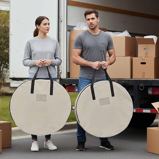 30 Inch Round Storage Bag 2 Pack,Watercolor Minimalist Pure Color Waterproof Wreath Storage Container with Handles&Zipper White Modern Art Closet Organizer Bags Garland Box