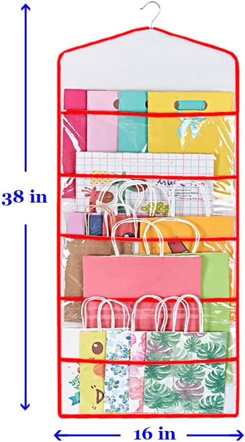ProPik Storage for Gift Bags, Tissue Paper, and Wrapping Paper - Hanging Gift Bag Storage Organizer - 38 x 16 Inch PVC (Red)