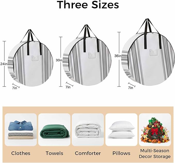 Storage Bag Gray Stripes Round Storage Totes Bins Closet Organizers with Zippers & Handle Simple Style Clothes Storage Container for Bedroom Dorm Space Saving Packing Supplies Moving Bags
