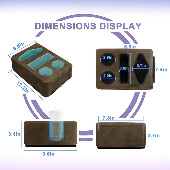 4 Hole Couch Cup Holder Tray, Cup Holder for Bed Suitable for Cup Holders on Sofas, beds, Camping, RVs, Cars, and Beaches.Brown