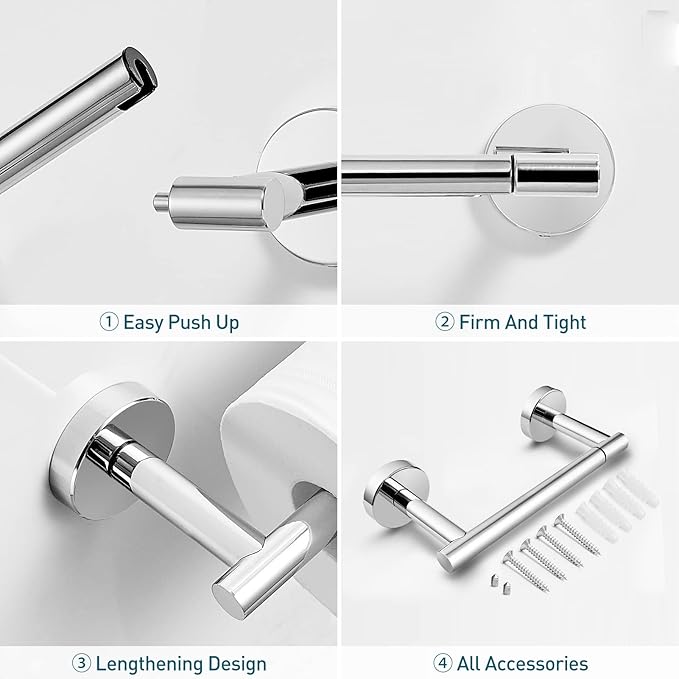 POKIM Polished Chrome Toilet Paper Holder, Stainless Steel Double Post Pivoting Wall Mount Holder, Fits Mega Large/Jumbo Rolls, Commercial Bathroom Tissue Dispenser for Home & Commercial Use