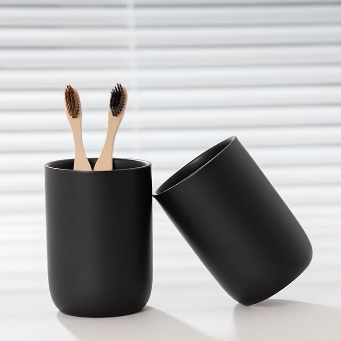 Bathroom Ceramic Toothbrush Cup, Matte Black Toothbrush Cup Holder, Bathroom Storage Organizer