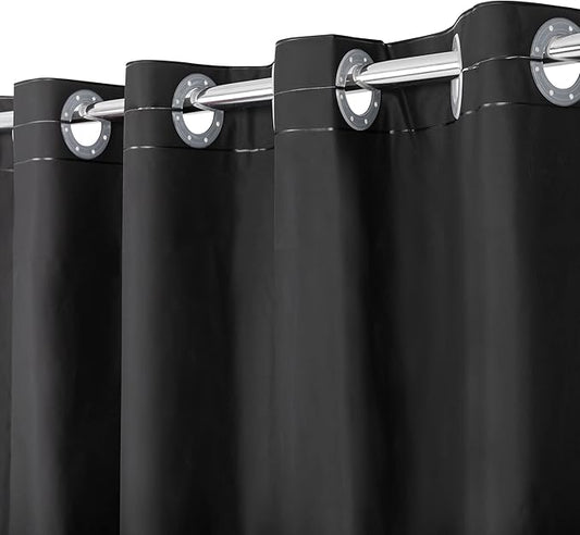 No Hook PEVA Shower Curtain or Liner - 8G Heavy Duty Black Bathroom Shower Curtain No Hooks Required, Waterproof Plastic & PVC Free, Standard Size 71 x 74, Black