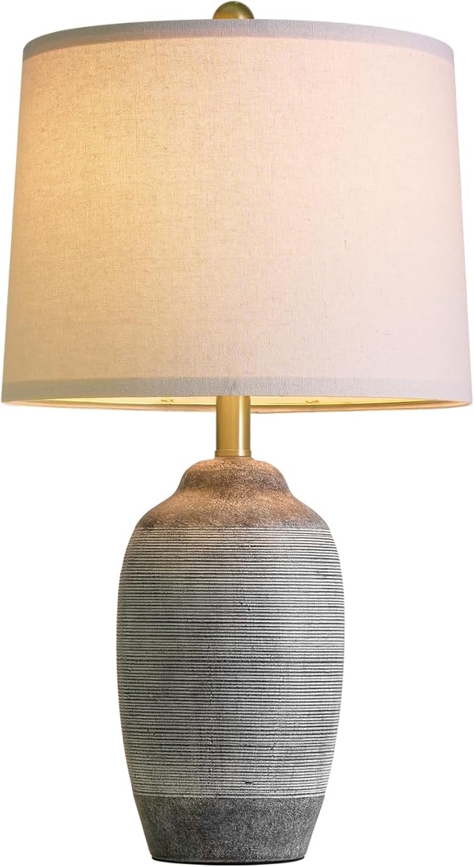 USumkky 24.5" Vintage Ceramic Table Lamp with 5FT Cord,Single Farmhouse Rustic Bedside Lamp with Natural Textured Finish, Nightstand Lamps for Living Room, Bedroom End Table Office Rustic Black & Gray