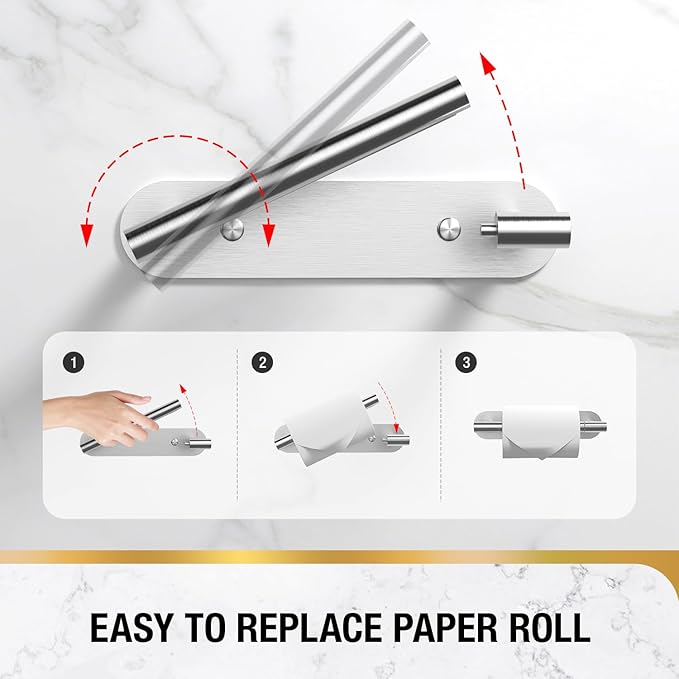 HITSLAM Brushed Nickel Toilet Paper Holder, SUS304 Stainless Steel Bathroom Toilet Paper Roll Holder Wall Mounted and Self Adhesive, No Drill Tissue Holder Use for Washroom and Kitchen