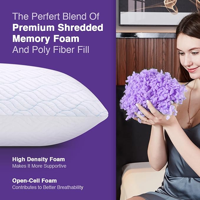 WISHSMILE Cooling King Size Pillows, Pillow King Size Set of 2 Shredded Memory Foam, Cool Cold for Sleeping with Zipper, Adjustable Firmness to Hot, Side, Back and Stomach Sleepers, 2 Pack, 20x36