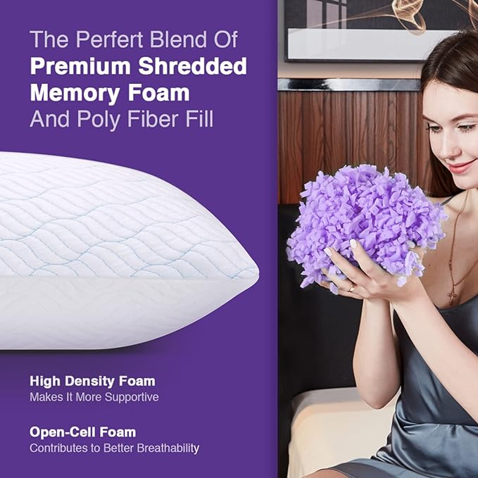 WISHSMILE Cooling King Size Pillows Set of 4, Shredded Memory Foam Pillows with Zipper, Adjustable Firmness for Sleeping Cool Cold Pillow for Hot, Side Sleepers,20x36,4 Pack