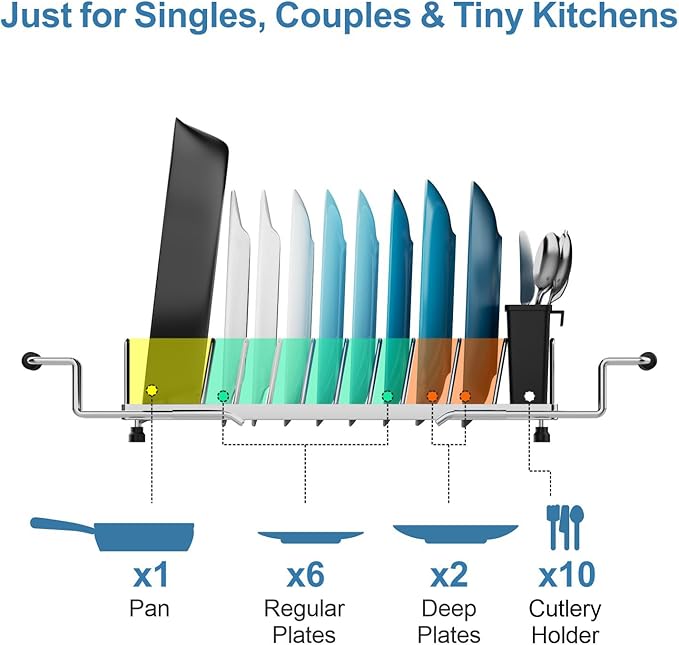 GSlife Small Sink Dish Drying Rack - Stainless Steel in Sink Dish Rack for RV Camper, Expandable Kitchen Counter Drainer with Utensil Holder, 13.2''-19.1" L x 6.5" W x 4.3" H, Silver