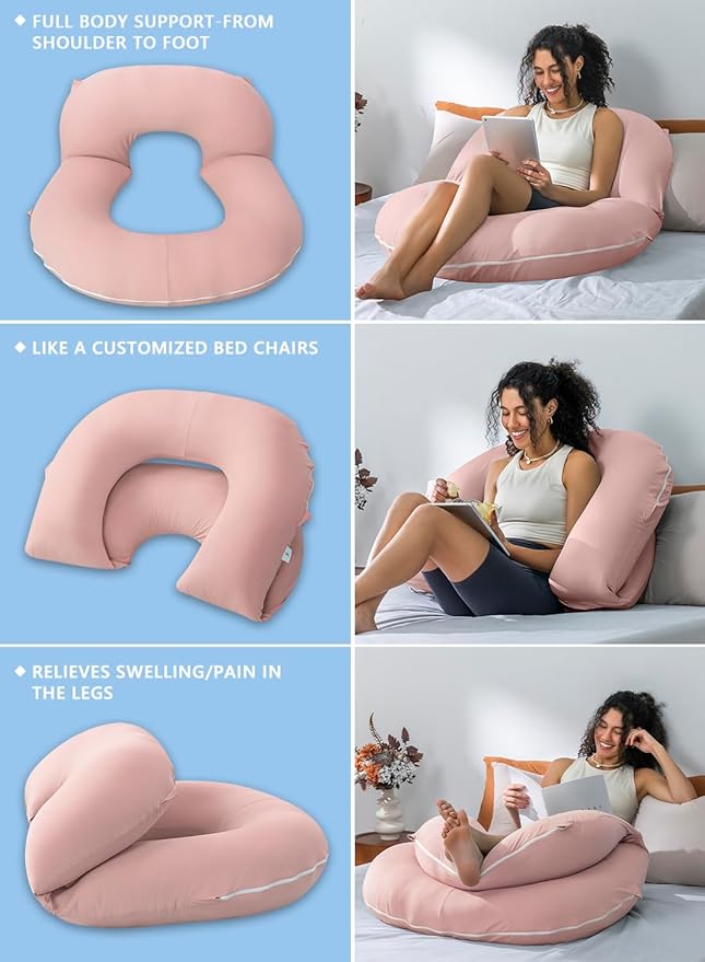 INSEN Reading Pillow, Back Pillow for Sitting in Bed for Reading, Nurse & Relax, Reading Pillow for Adults, Moms & Kids, Sit Up Pillow for Bed, Natural Pink