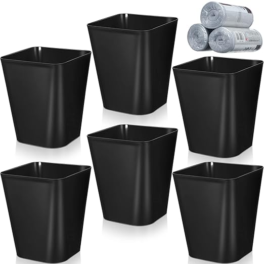 Eccliy 6 Pack 1.6 Gallons Trash Can Small Bathroom Plastic Trash Can with 3 Rolls of Bags for Bedroom Home Office Living Room Kitchen(Black,6)