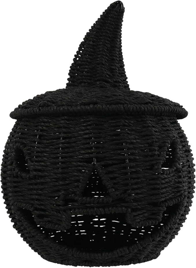 Halloween Candy Basket Handwoven Pumpkin Decors User Friendly Iron Frame Sturdy Storage for Homes Party School