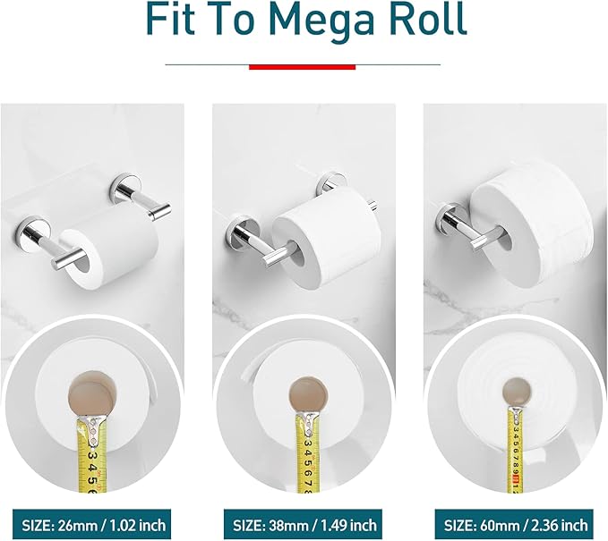 POKIM Polished Chrome Toilet Paper Holder, Stainless Steel Double Post Pivoting Wall Mount Holder, Fits Mega Large/Jumbo Rolls, Commercial Bathroom Tissue Dispenser for Home & Commercial Use
