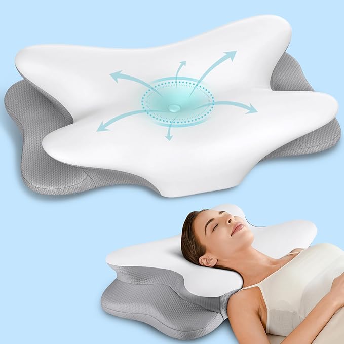 Cervical Neck Pillow for Neck Pain Relief, Ergonomic Pillow for Sleeping Contour Memory Foam Pillows with Cooling Pillowcase, Bed Pillow for Side Back Stomach Sleepers