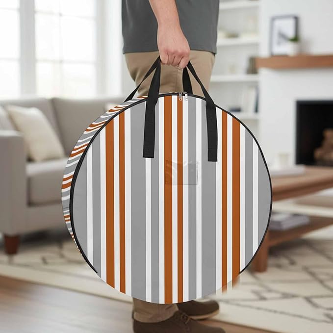 Storage Bag Orange Stripes Round Storage Totes Bins Closet Organizers with Zippers & Handle Grey Striped Lines Clothes Storage Container for Bedroom Dorm Space Saving Packing Supplies Moving Bags