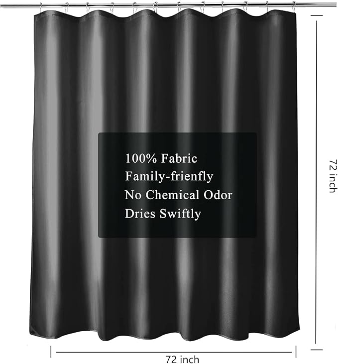 LLSCL Fabric Shower Curtain Liner, Waterproof Hotel Quality, Bathroom Curtains Rust Resistant Grommets, 72 x 72 Machine Washable (Black)