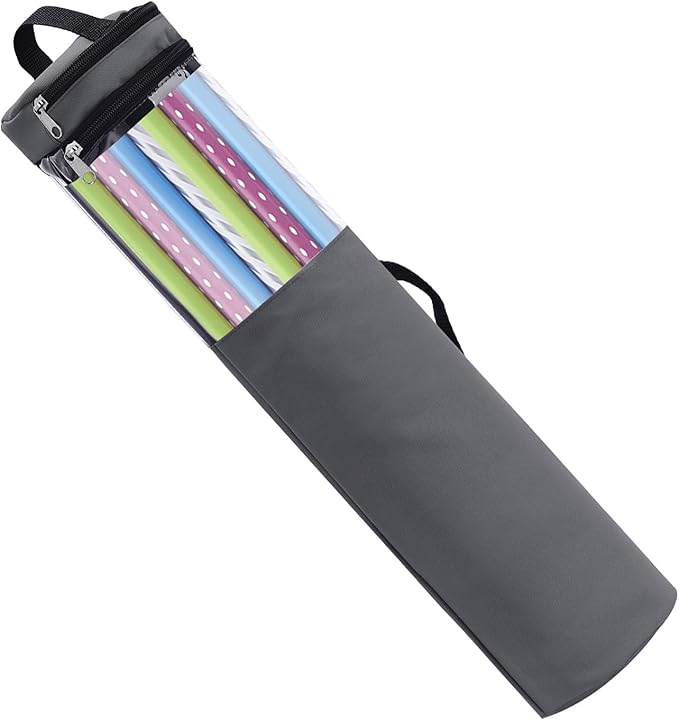 Long Gift Wrap Organizer Bag 42x8.8in Christmas Wrapping Paper Storage Bin 600d Oxford Under Bed Gift Wrap Storage with Clear Window, Dual Zips, Carry Handles