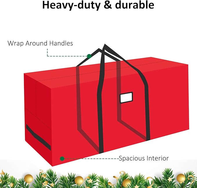 HABGP 9 ft Christmas Tree Storage Bag, Fits Artificial Xmas Holiday Tree, Durable Christmas Tree Storage Box Waterproof Material with Zippered Bag & Carry Handles, Protects from Dust, Moisture - Red