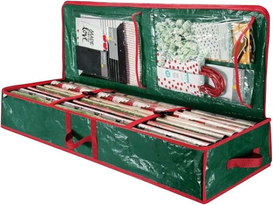 AOLHXY Gift Wrap Organizer, christmas storage under bed,Christmas Wrapping Paper Storage Bag Useful Pockets for Xmas Accessories, Large Capacity Storage Box,Holiday Accessories