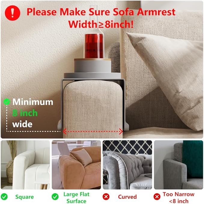 Couch Cup Holder Tray for 8 inch Sofa Arm,Silicone Couch Drink Holder-Flexible Couch Caddy for Phone, Snacks, and Remotes - Anti-Spill & Anti-Slip Couch Arm Table - Black