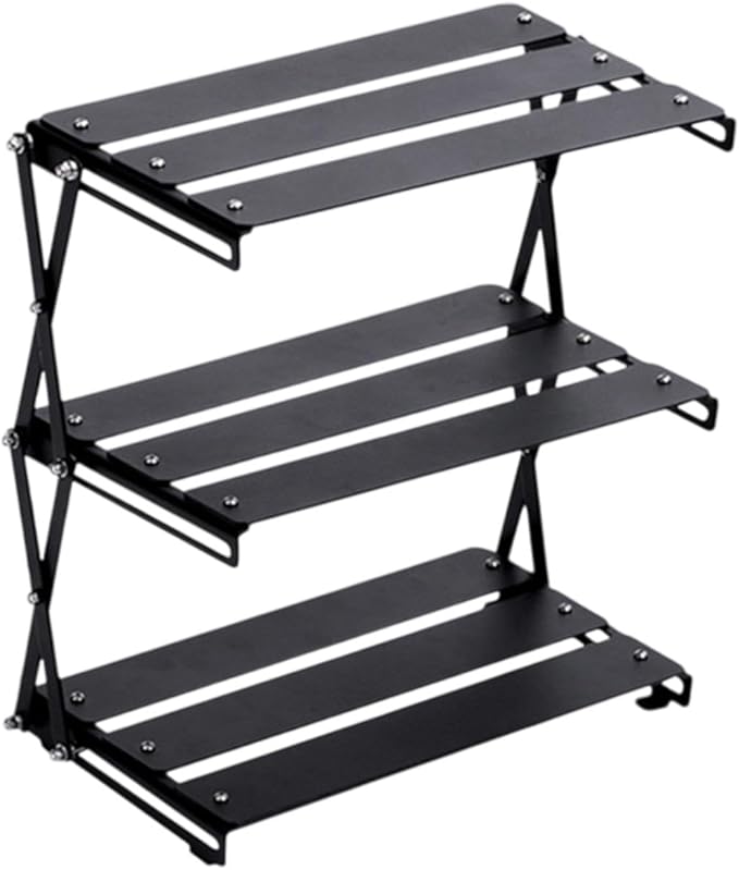 Foldable Camping Storage Rack Display 3 Layered Simple Multipurpose Organizer Storage Shelf for Home Use Party Indoor Outdoor, Brown(Black)