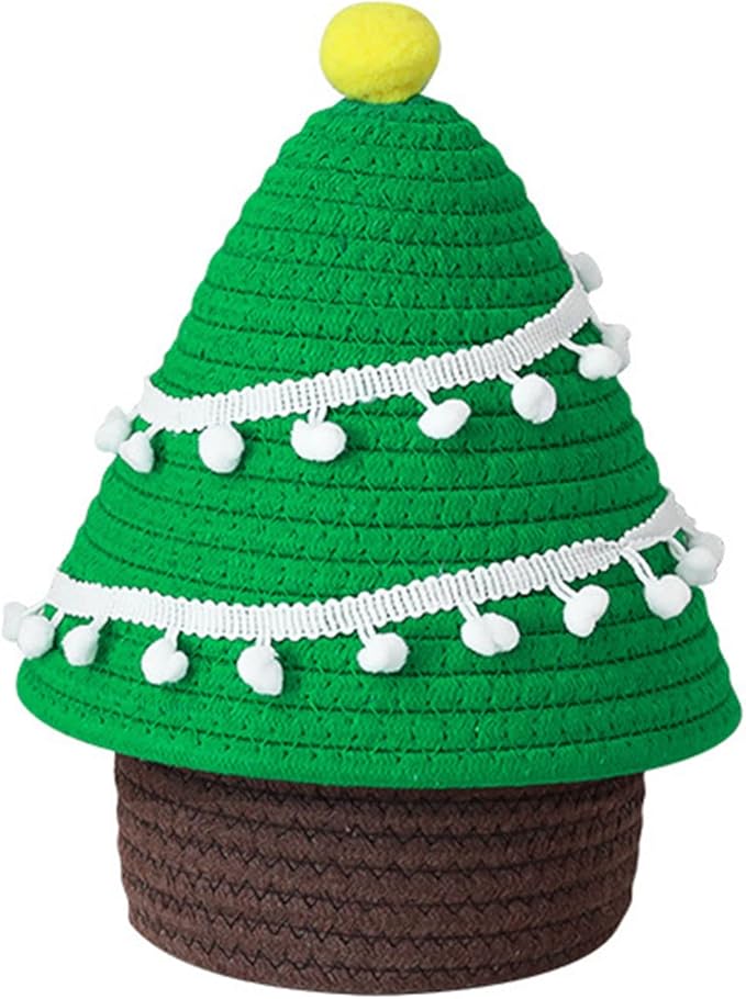 Cotton Thread Christmas Tree Storage Basket With Cover Organization For Makeup Toy Organizer Holder Woven Storage Baskets For Organizing