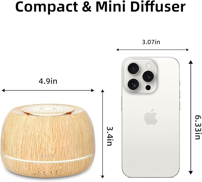 SEEDSEEL 300ML Essential Oil Diffuser 8 Hours Run Time, Aromatherapy Diffuser with Remote Control,7-Color LED for Home